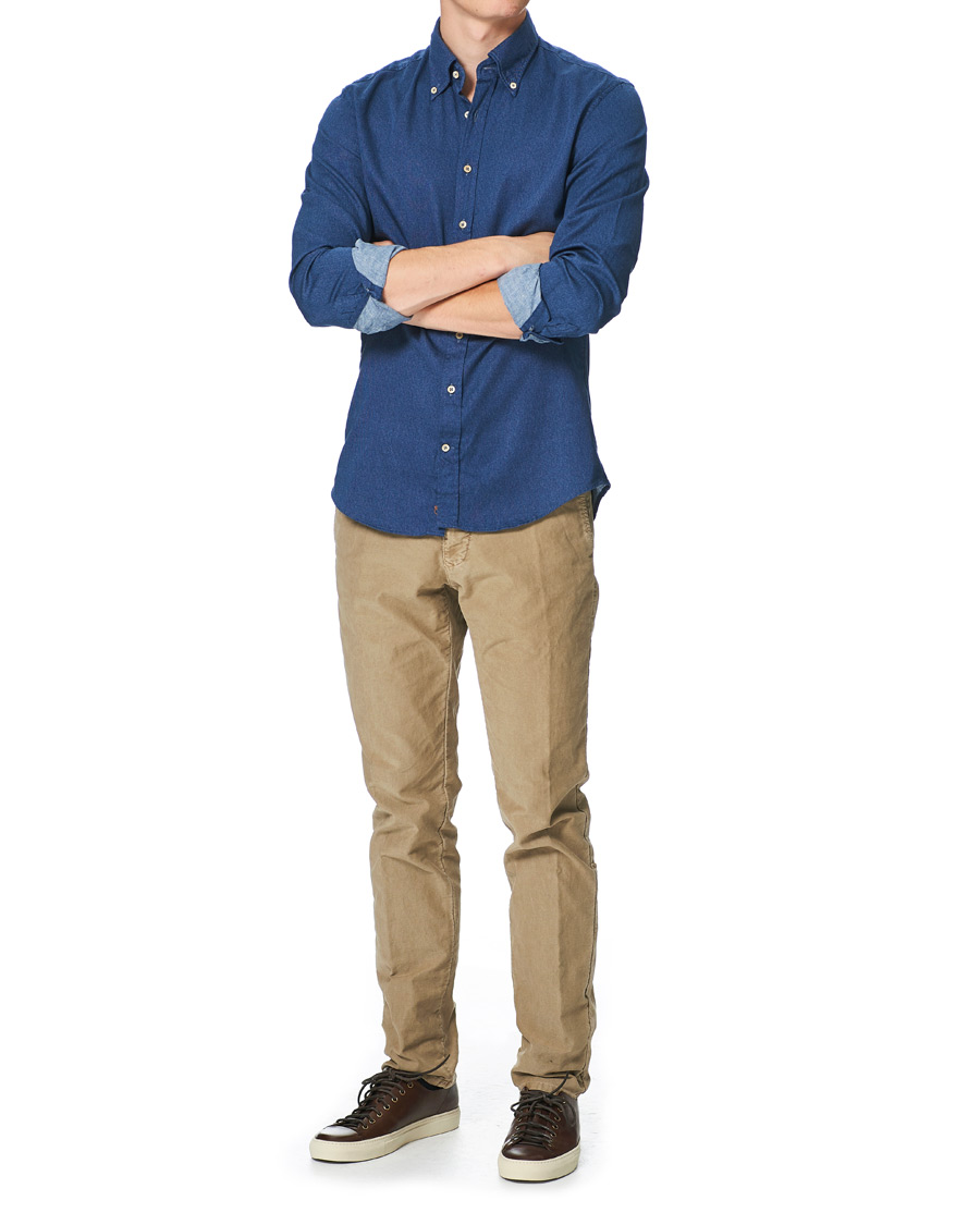 Herren | Hemden | Stenströms | Slimline Washed Button Down Oxford Shirt Navy