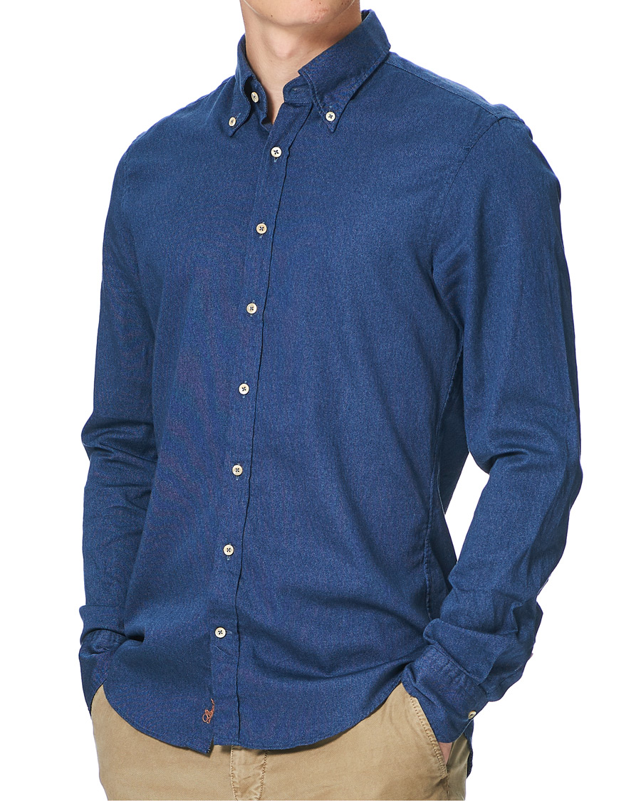 Herren | Hemden | Stenströms | Slimline Washed Button Down Oxford Shirt Navy