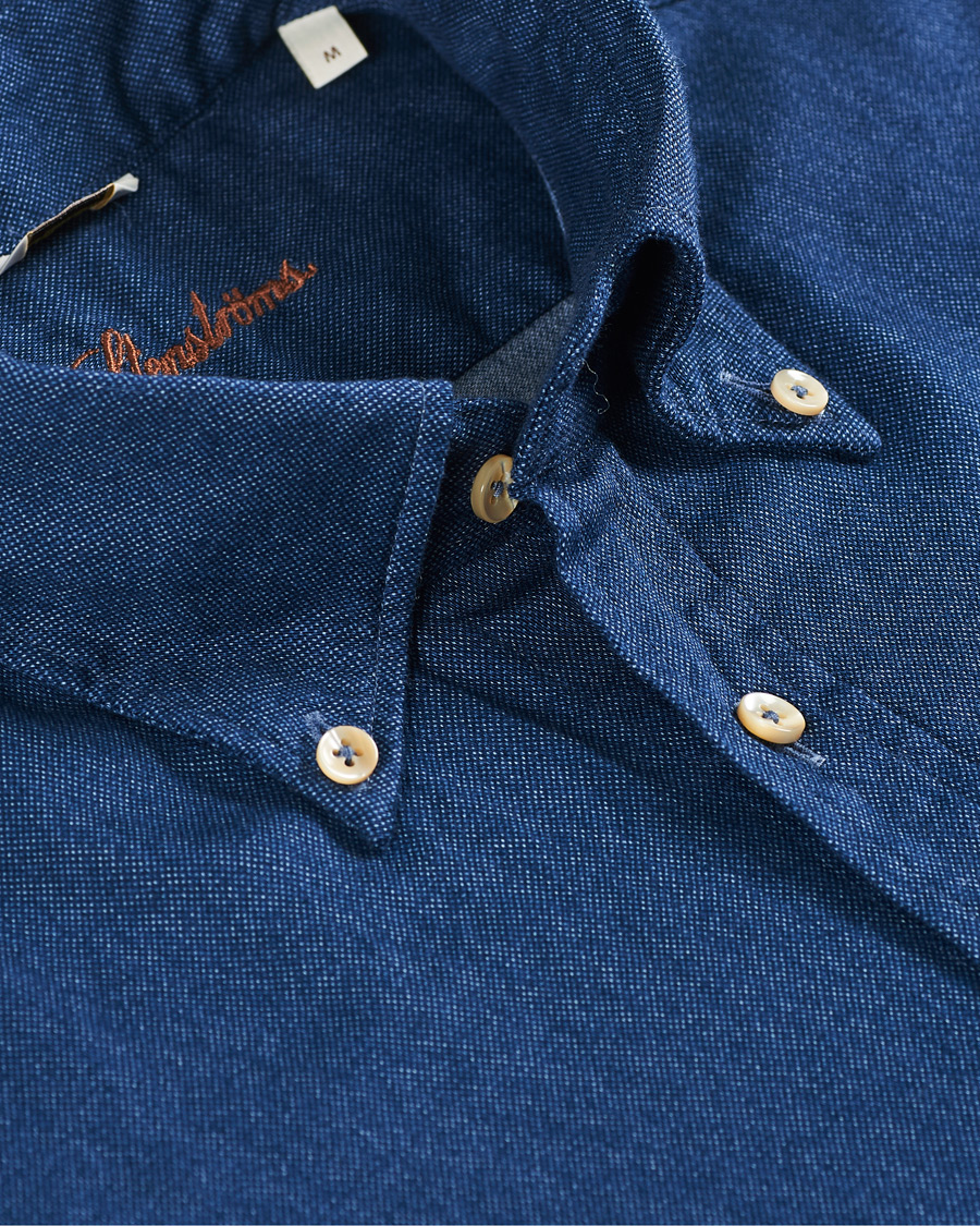 Herren | Hemden | Stenströms | Slimline Washed Button Down Oxford Shirt Navy