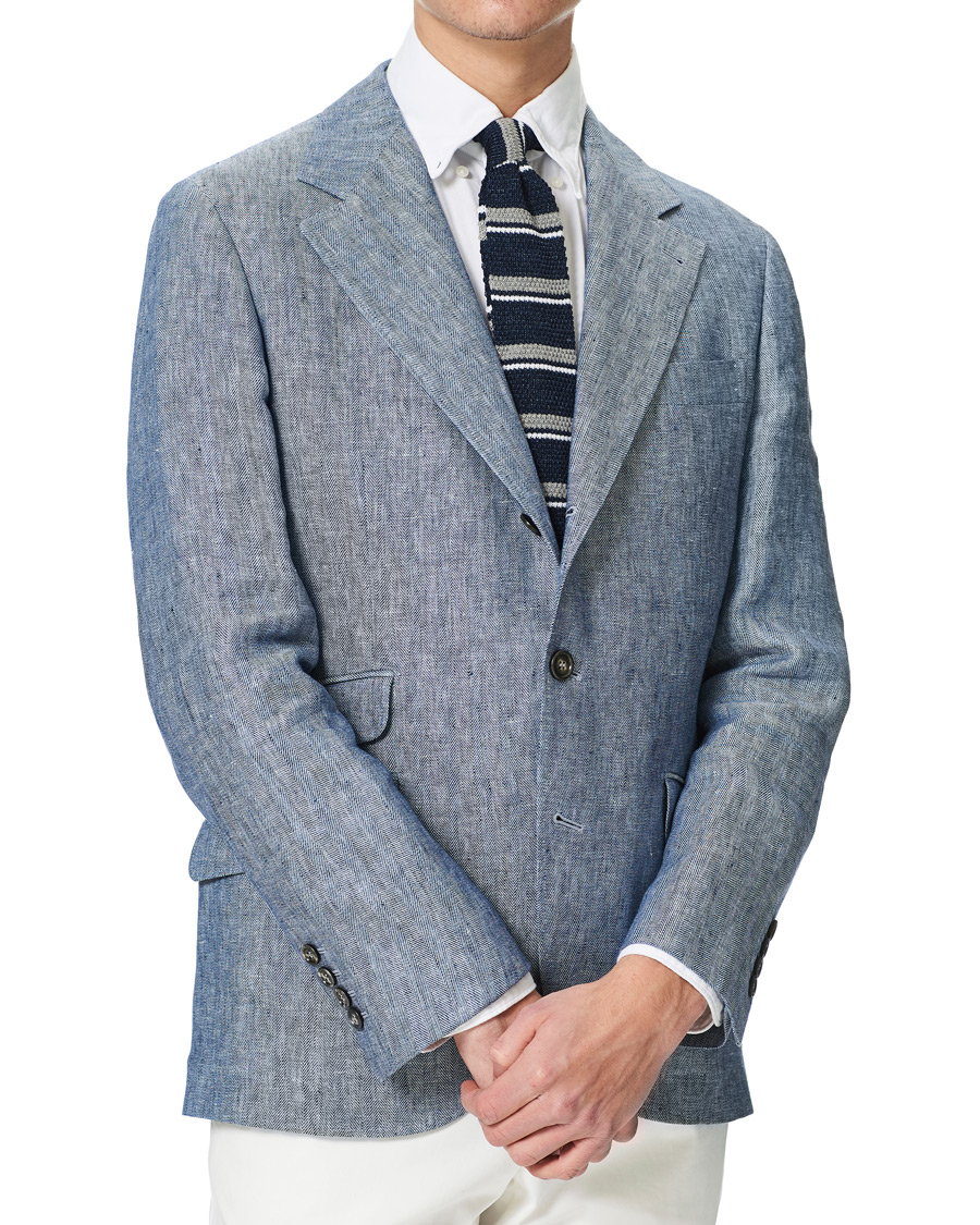 Herren | Sakkos | Brunello Cucinelli | Herringbone Linen Blazer Indigo Blue
