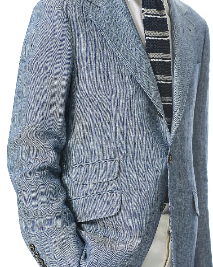 Herren | Sakkos | Brunello Cucinelli | Herringbone Linen Blazer Indigo Blue
