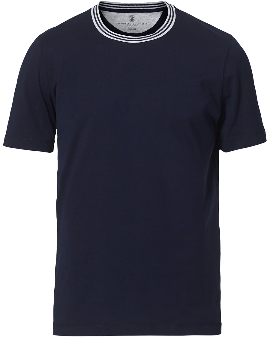 Herren | T-Shirts | Brunello Cucinelli | Contrast Collar Short Sleeve T-Shirt Navy