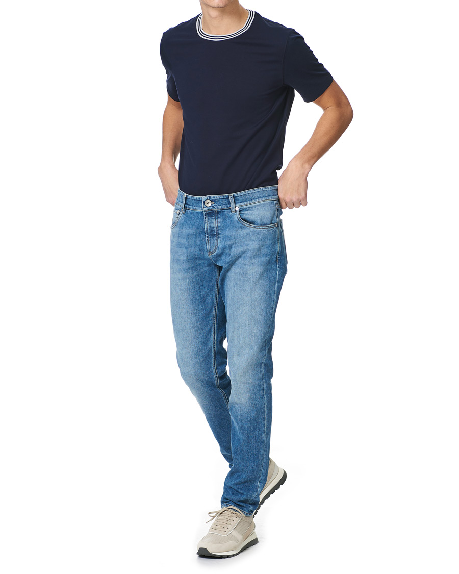 Herren | T-Shirts | Brunello Cucinelli | Contrast Collar Short Sleeve T-Shirt Navy