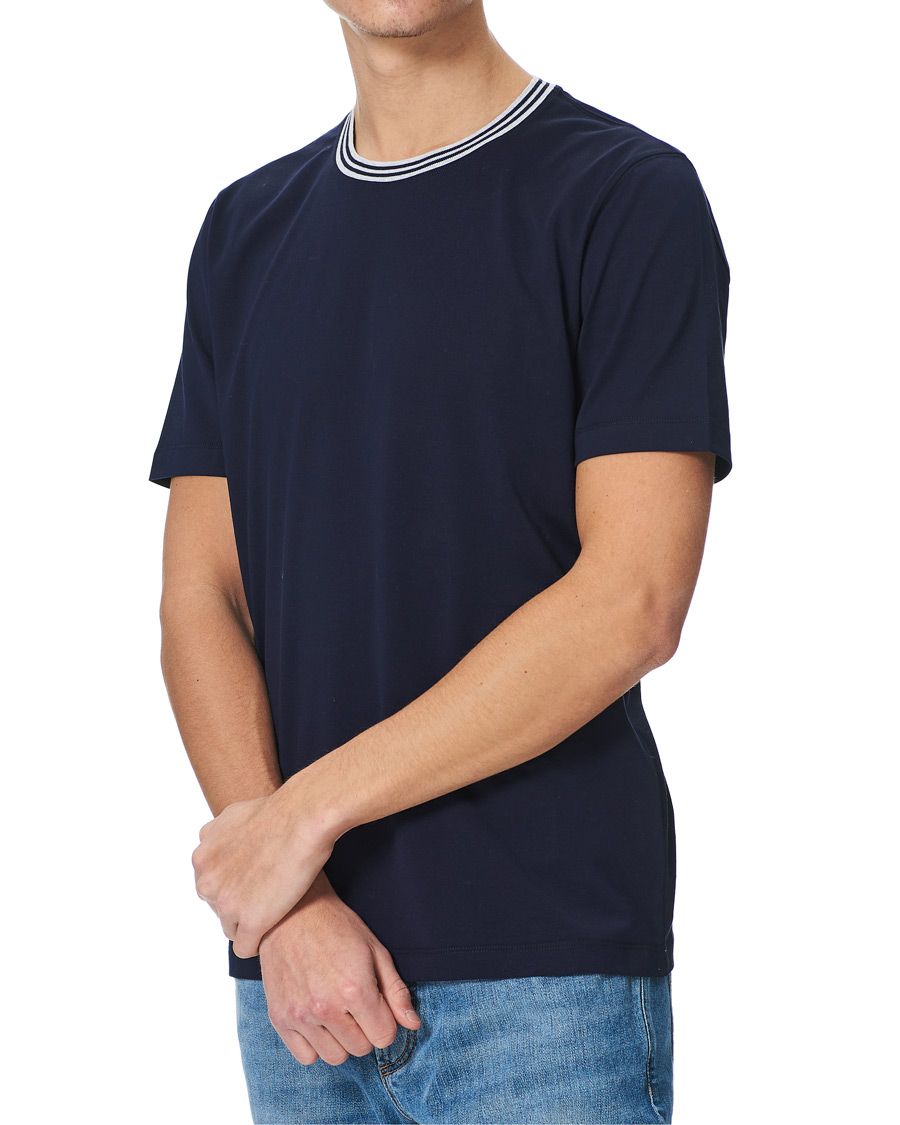 Herren | T-Shirts | Brunello Cucinelli | Contrast Collar Short Sleeve T-Shirt Navy
