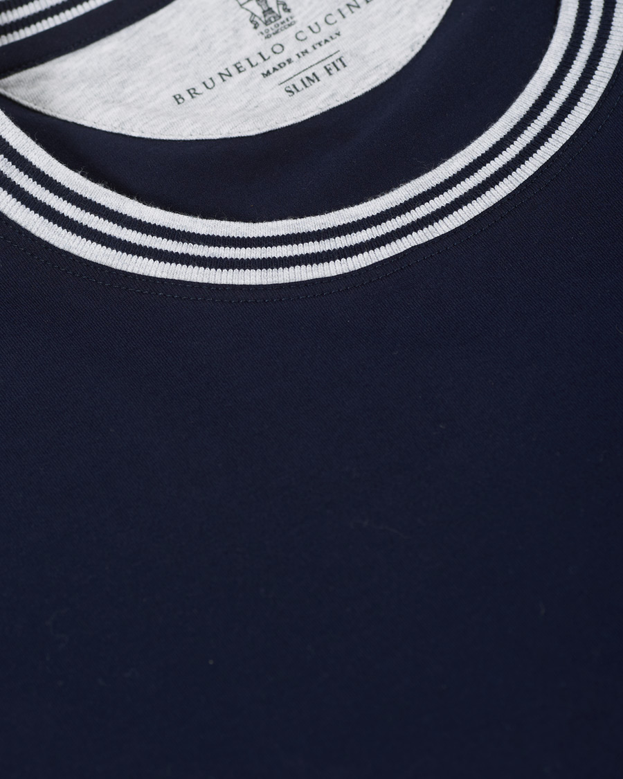 Herren | T-Shirts | Brunello Cucinelli | Contrast Collar Short Sleeve T-Shirt Navy