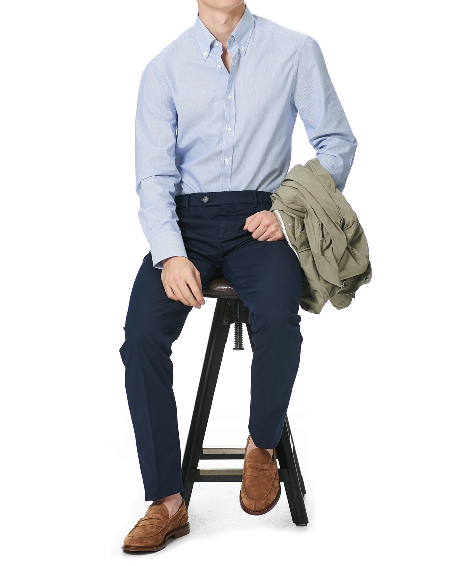 Herren | Hemden | Brunello Cucinelli | Slim Fit Striped Button Down Shirt Blue