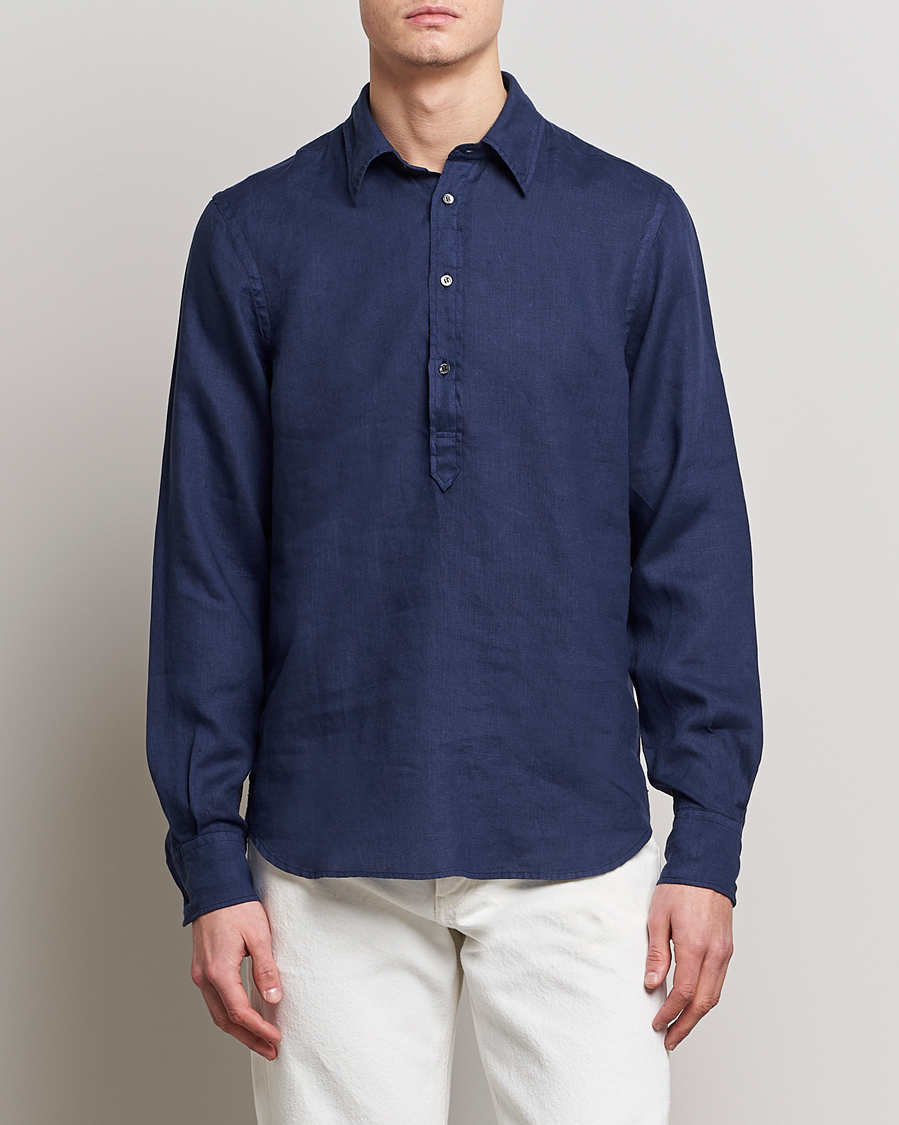 Herren |  | Aspesi | Linen Popover Shirt Dark Blue