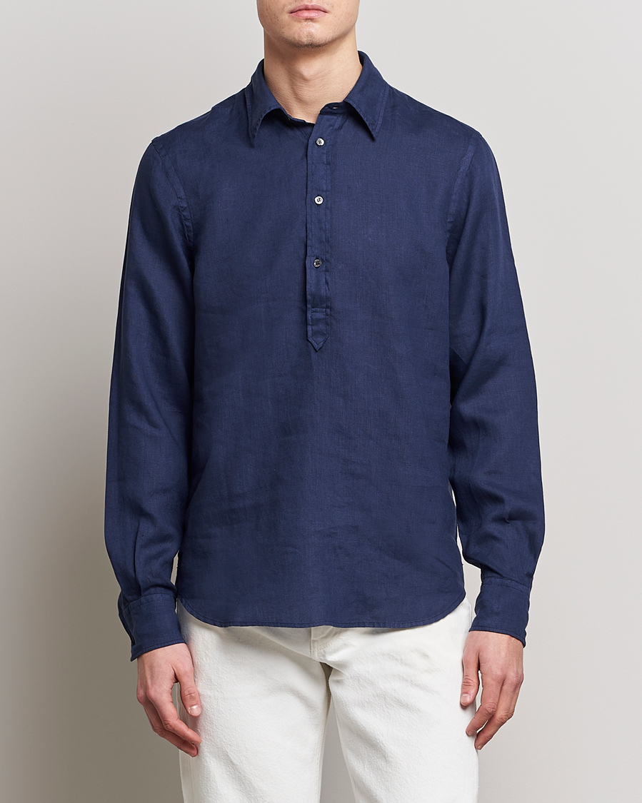 Herren | Hemden | Aspesi | Linen Popover Shirt Dark Blue