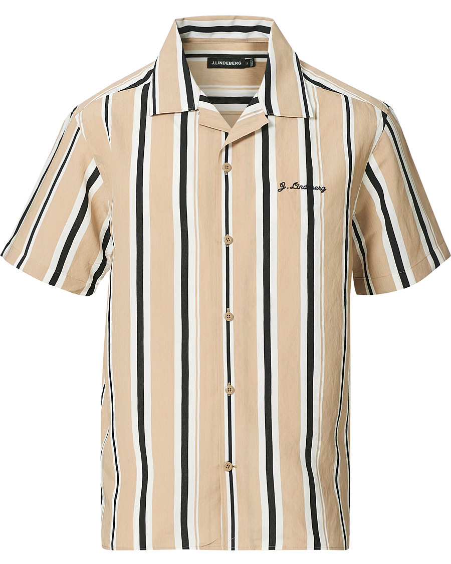 Herren | Hemden | J.Lindeberg | Elio Striped Resort Shirtt Batique Khaki