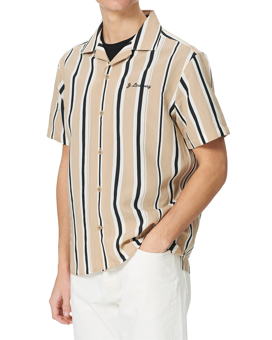 Herren | Hemden | J.Lindeberg | Elio Striped Resort Shirtt Batique Khaki