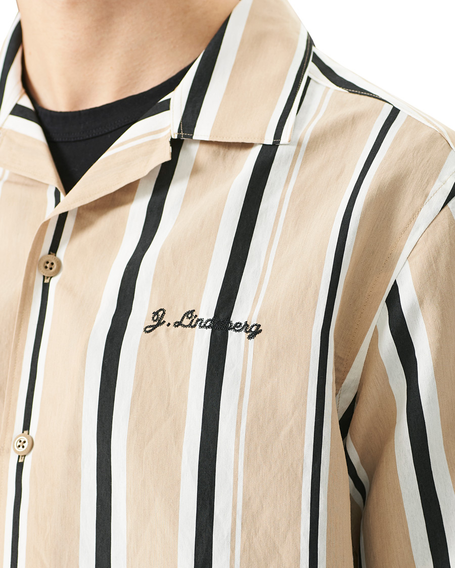 Herren | Hemden | J.Lindeberg | Elio Striped Resort Shirtt Batique Khaki