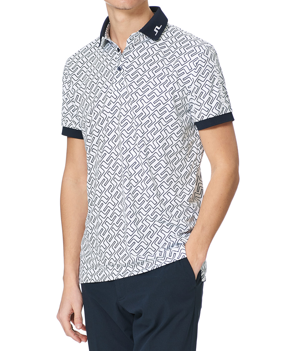 Herren | Poloshirts | J.Lindeberg | Tour Tech Reg Fit Print Polo JL Navy Bridge Monogram