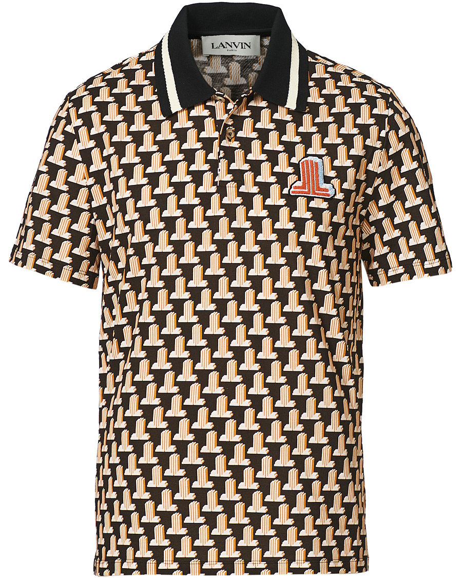 Herren | Poloshirts | Lanvin | Knitted Jacquard Short Sleeve Polo Brown/Ecru