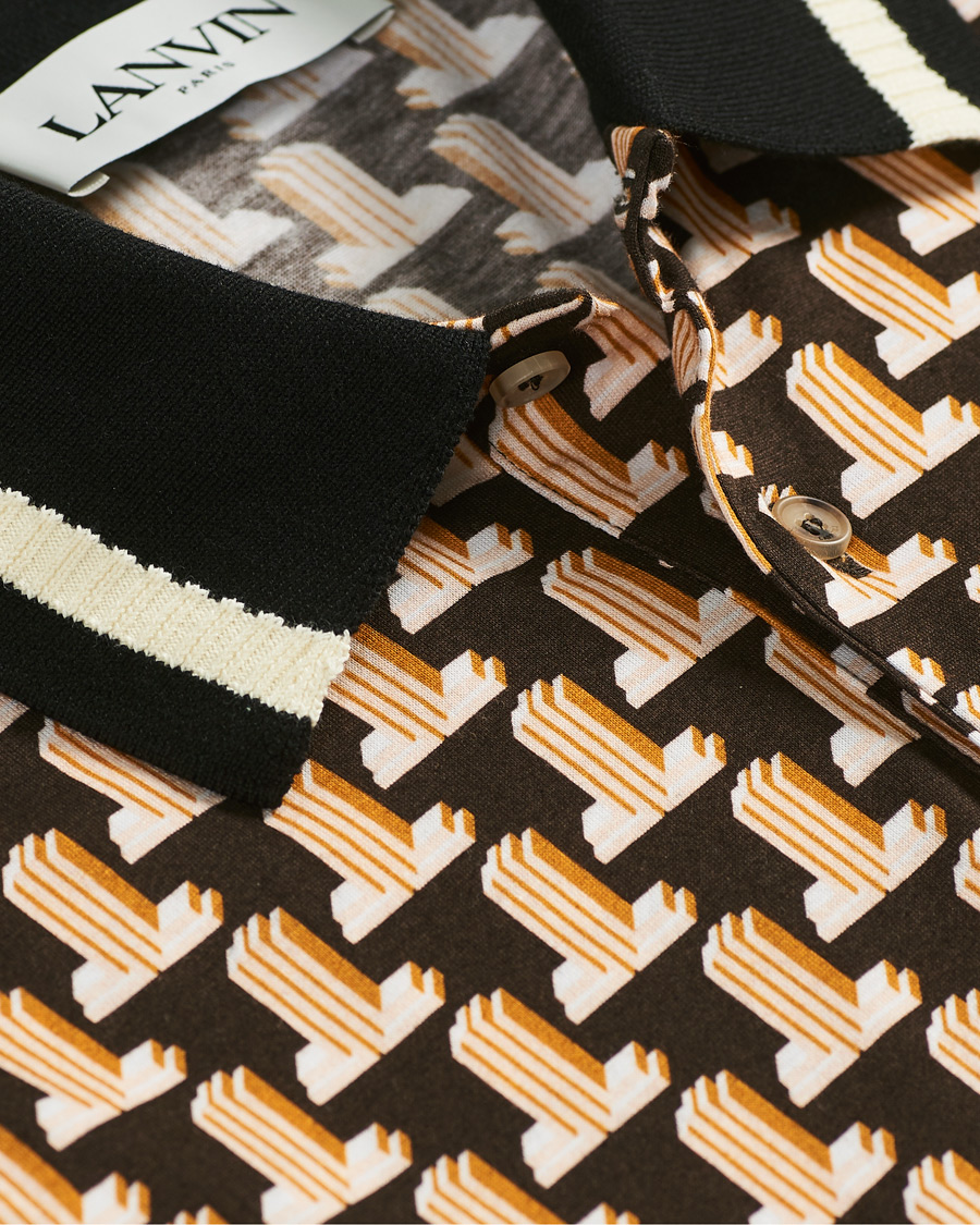 Herren | Poloshirts | Lanvin | Knitted Jacquard Short Sleeve Polo Brown/Ecru