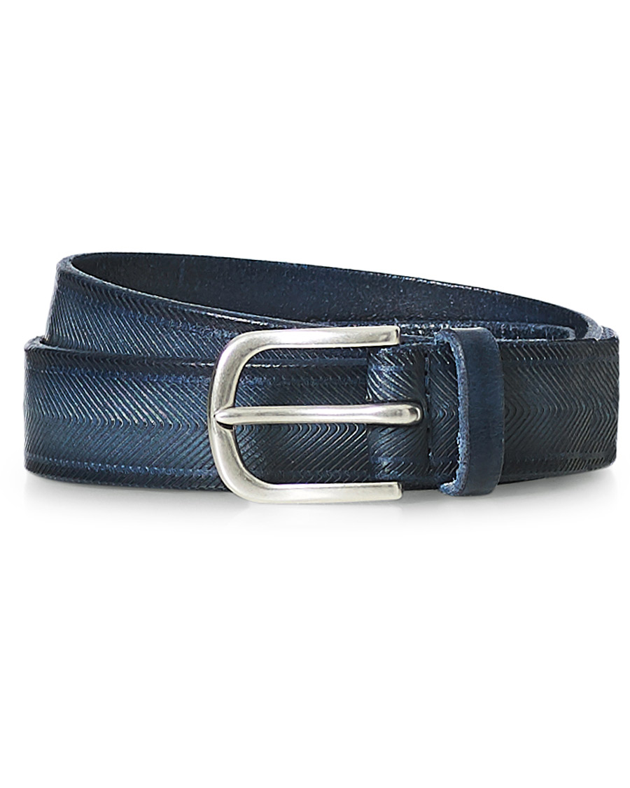 Herren | Orciani Herringbone Leather Belt 3,5 cm Denim Blue | Orciani | Herringbone Leather Belt 3,5 cm Denim Blue