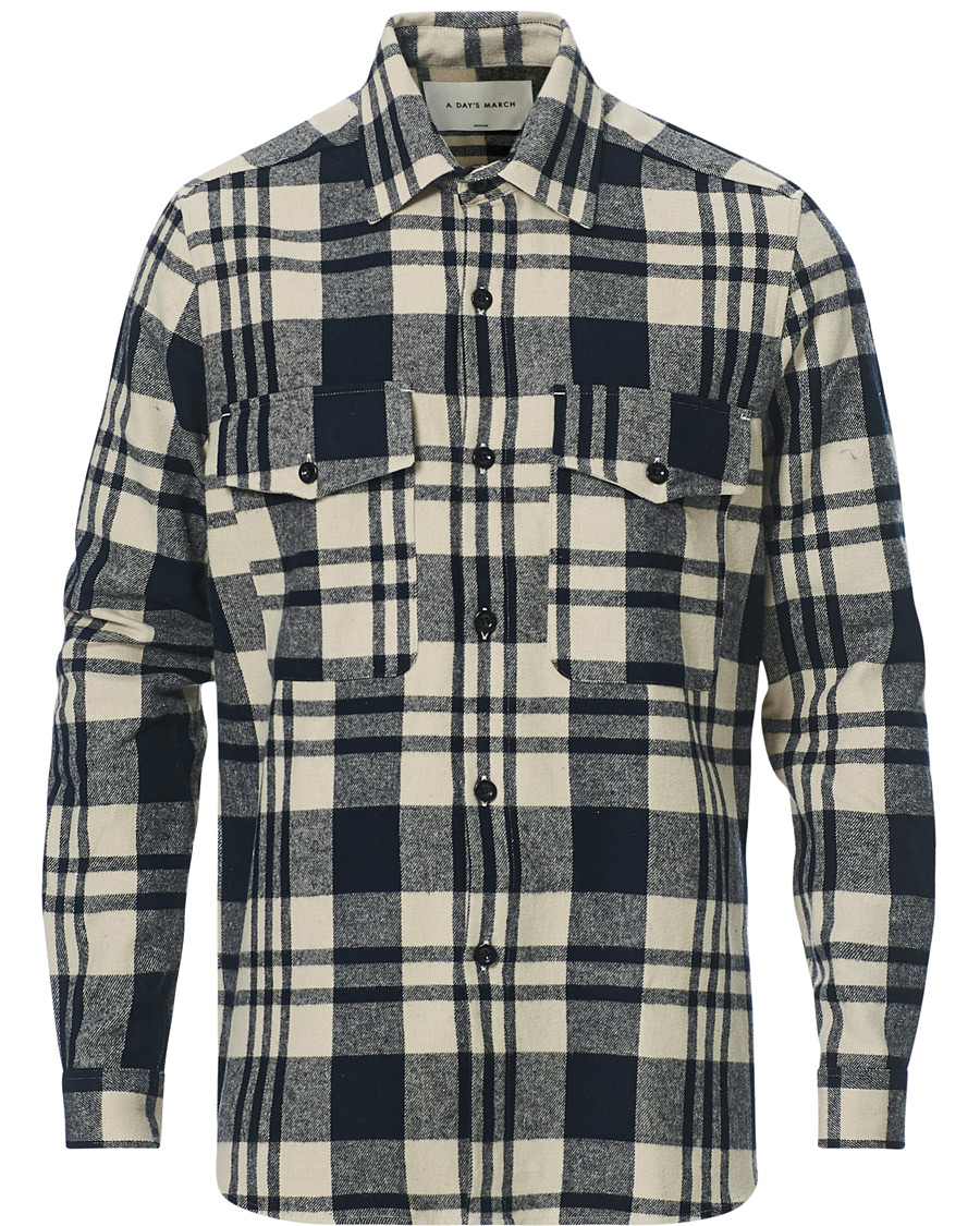 Herren | Hemden | A Day's March | Cardiff Checked Flannel Shirt Off White/Navy