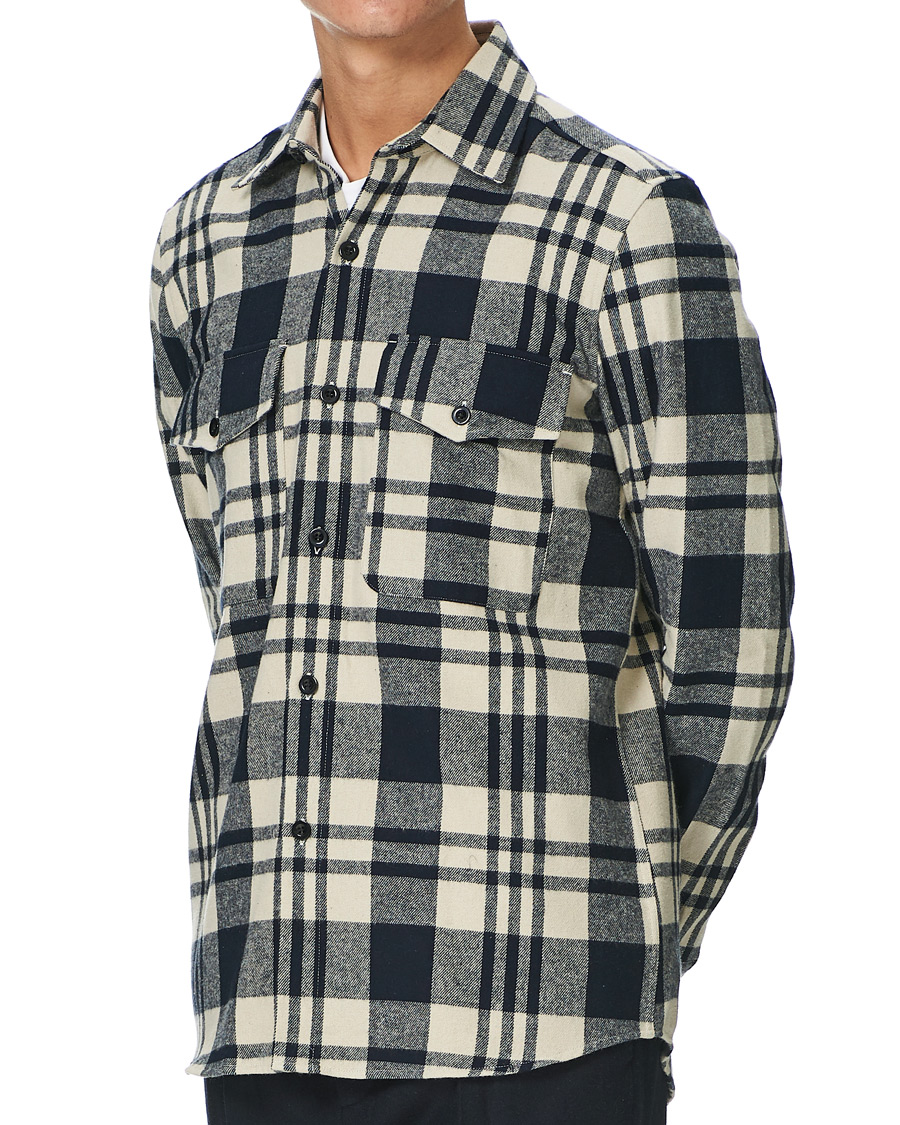 Herren | Hemden | A Day's March | Cardiff Checked Flannel Shirt Off White/Navy