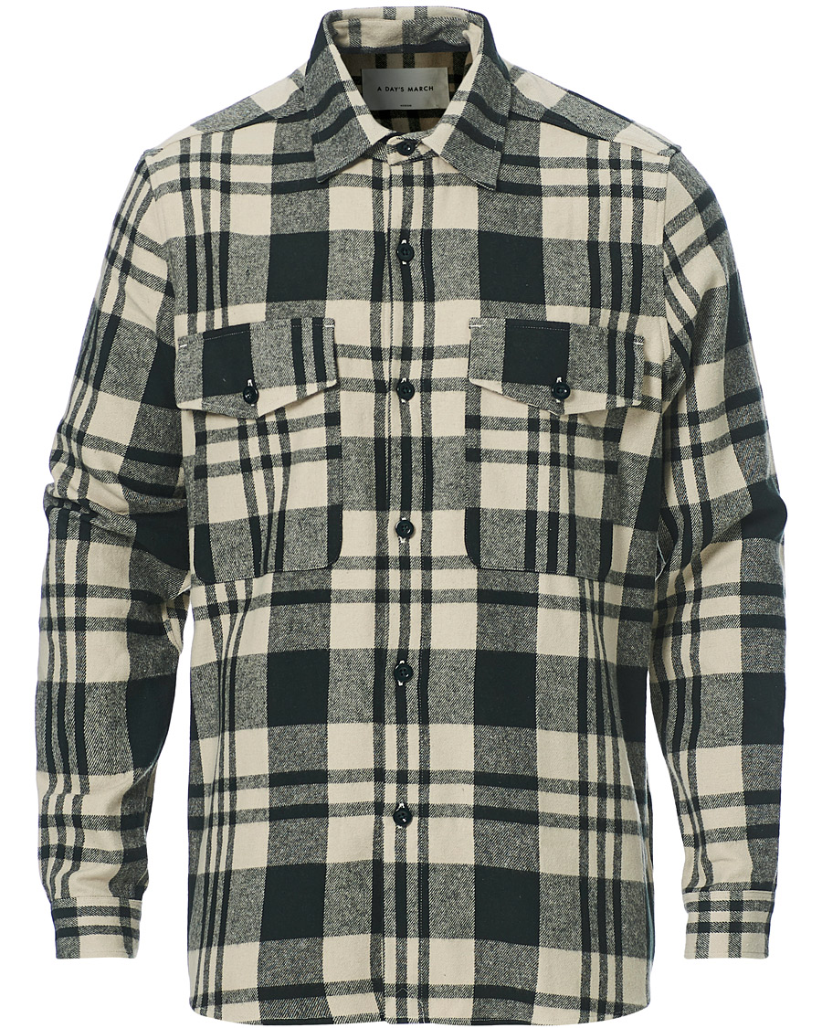 Herren | Hemden | A Day's March | Cardiff Checked Flannel Shirt Off White/Seaweed