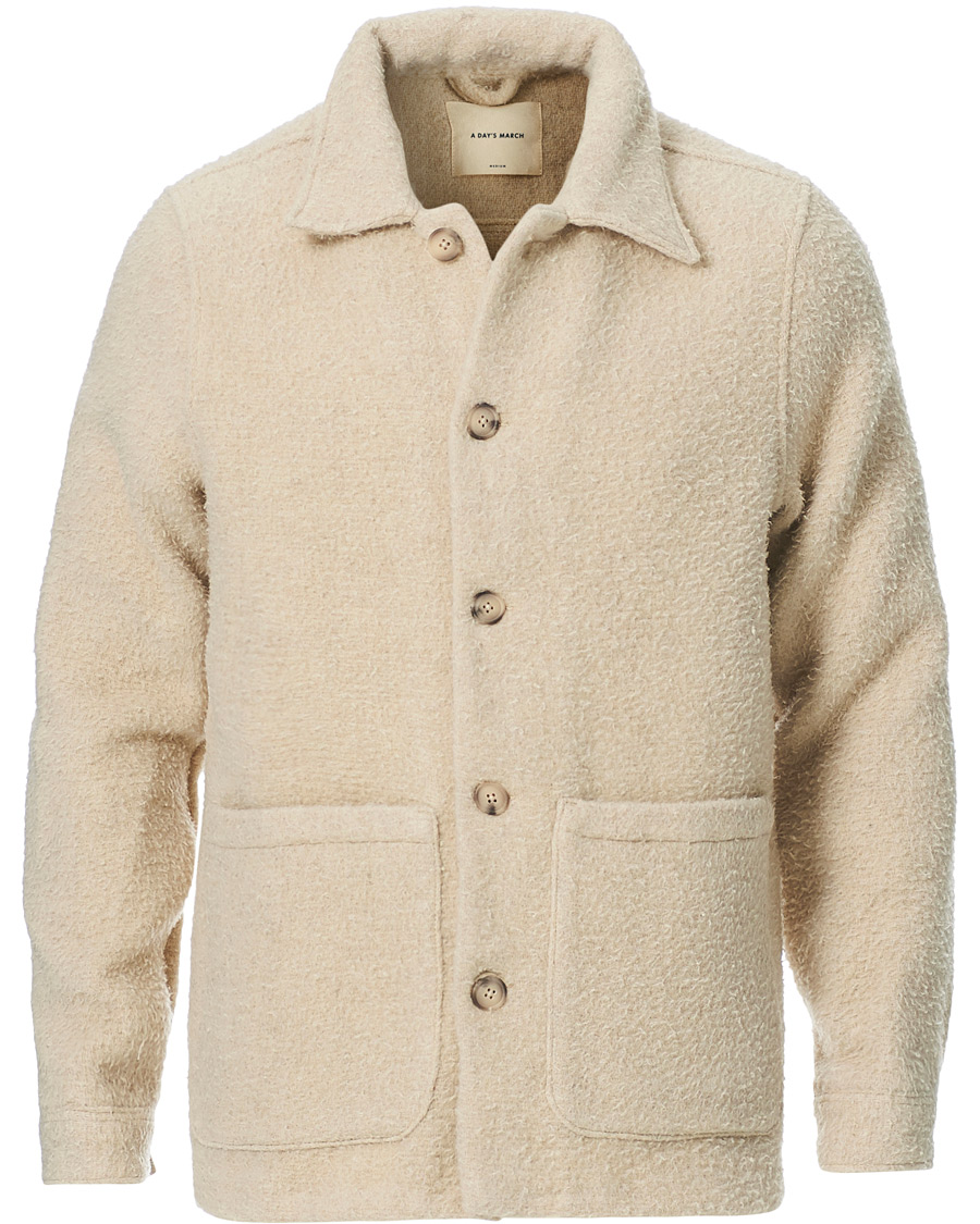 Herren | Hemden | A Day's March | Rugged Wool Overshirt Ecru