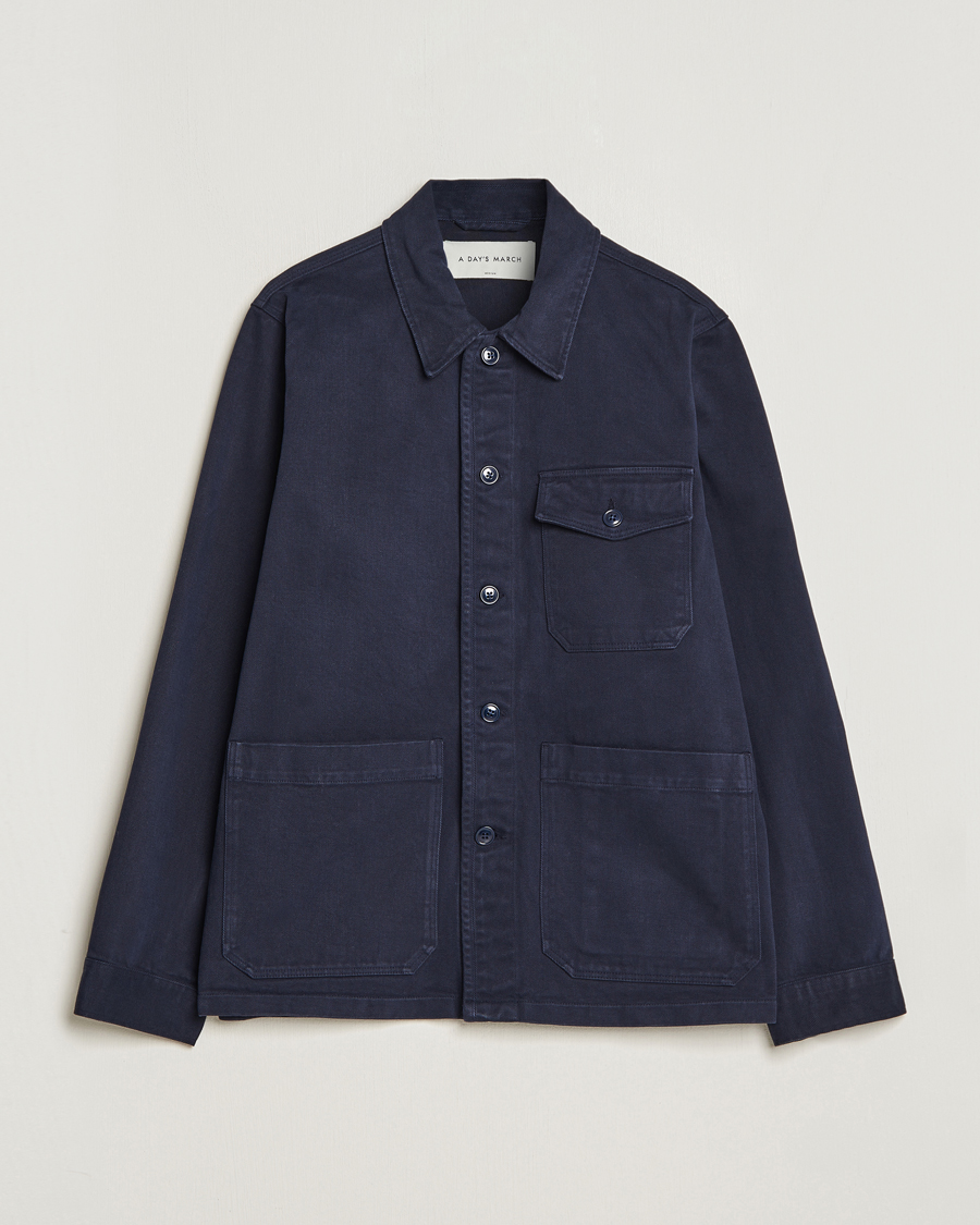Herren | Overshirts | A Day's March | Sturdy Twill Patch Pocket Overshirt Navy