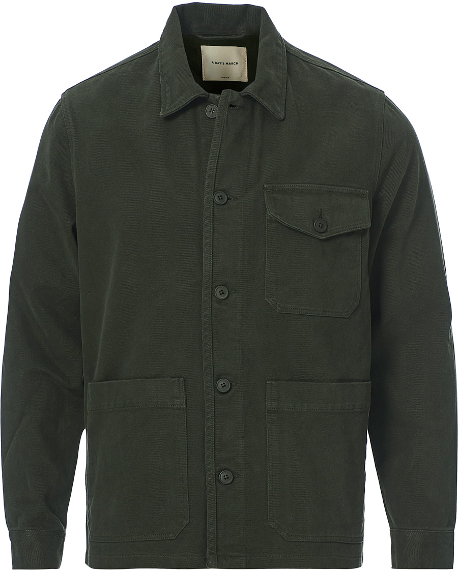 Herren | Overshirts | A Day's March | Sturdy Twill Patch Pocket Overshirt Forest
