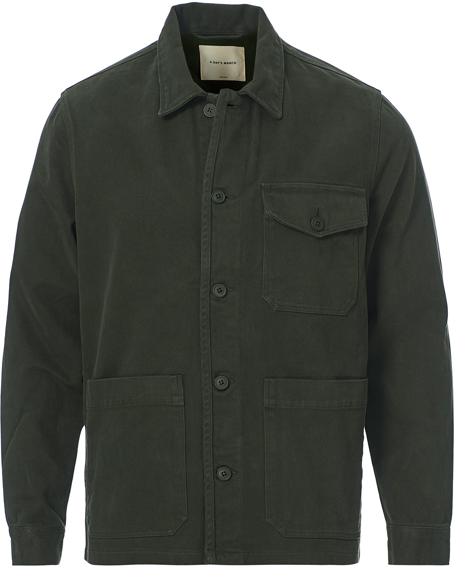 Herren | Hemden | A Day's March | Sturdy Twill Patch Pocket Overshirt Forest