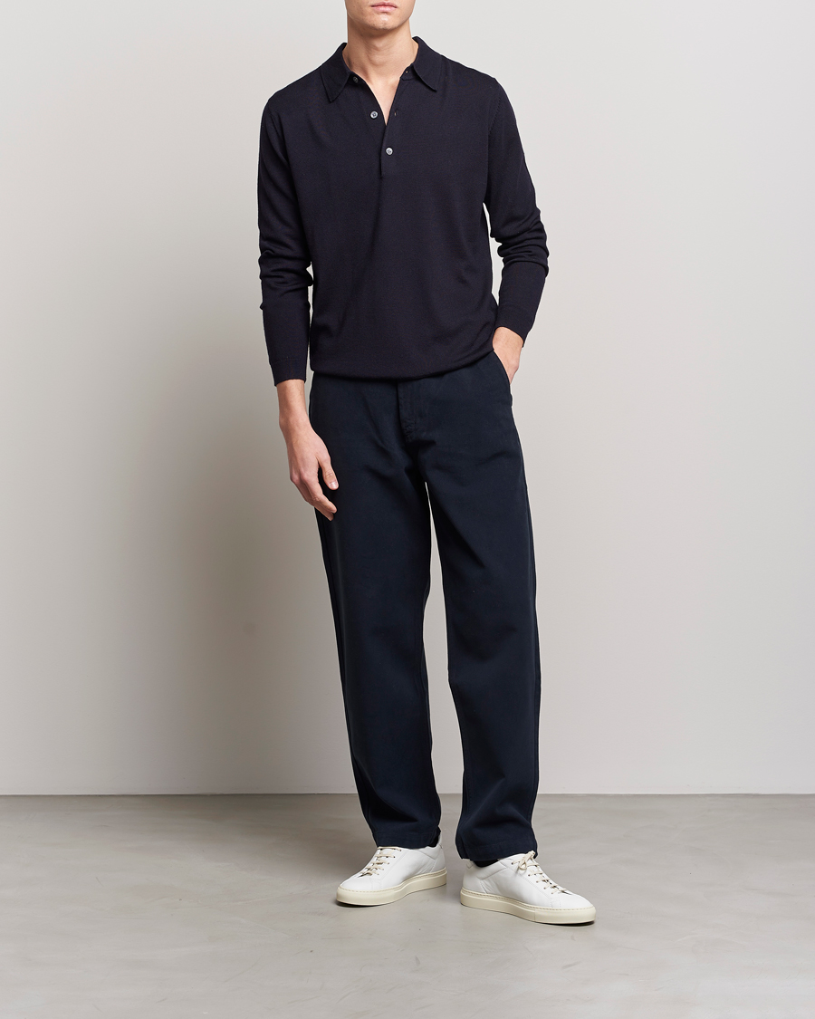 Herren | Pullover | A Day's March | Ambroz Merino Polo Navy