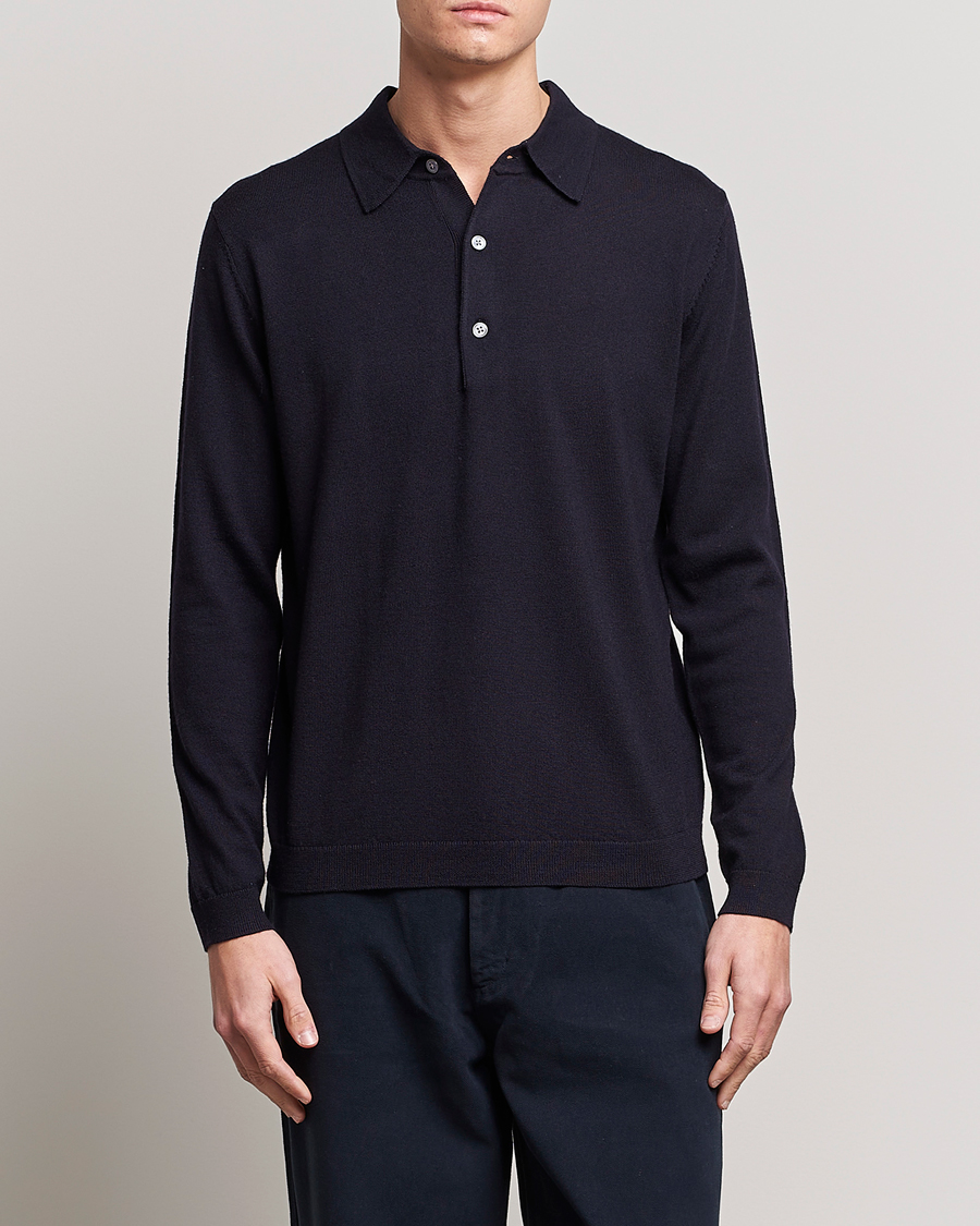 Herren | Bestickte Polohemden | A Day's March | Ambroz Merino Polo Navy