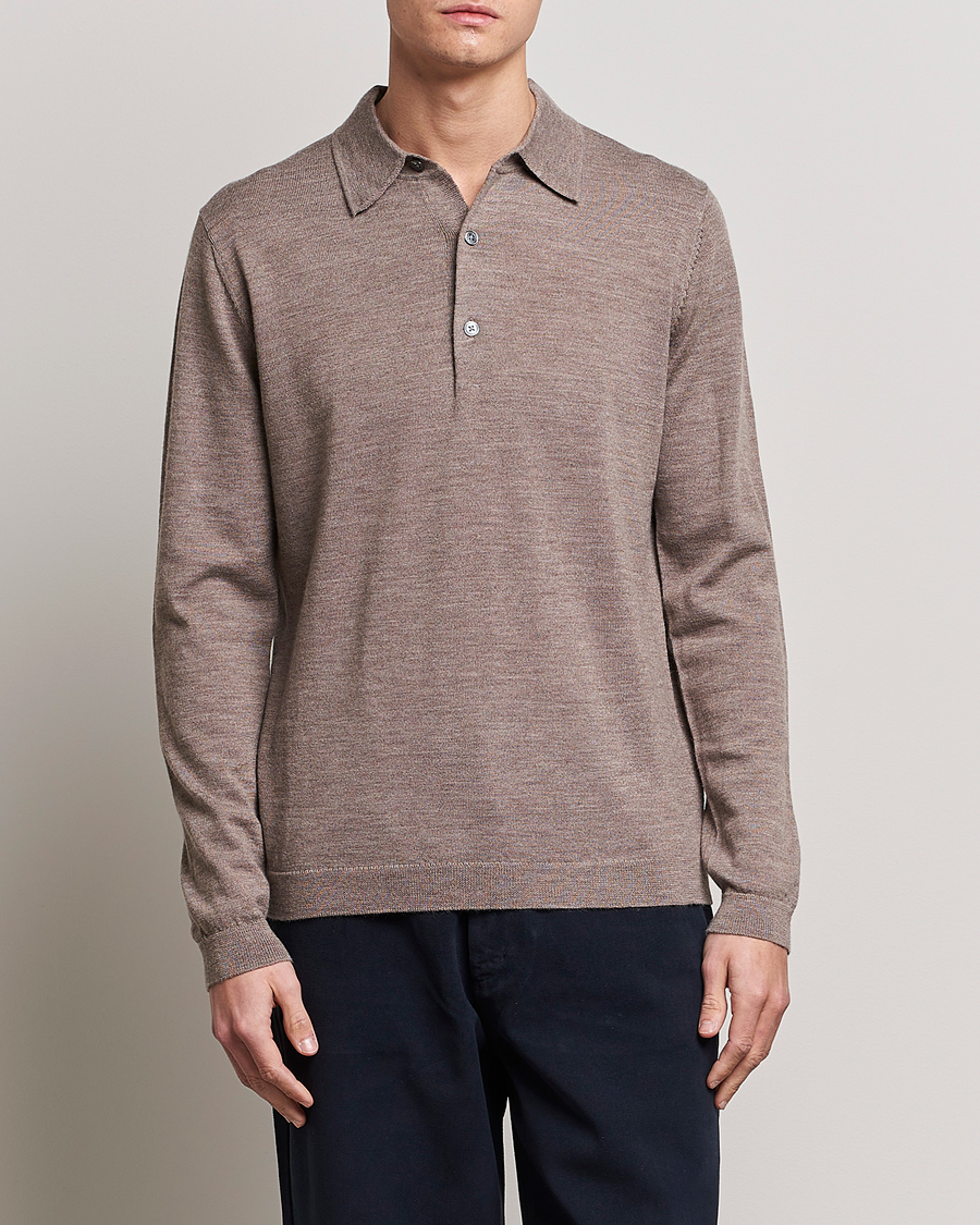 Herren | A Day's March | A Day's March | Ambroz Merino Polo Taupe Melange