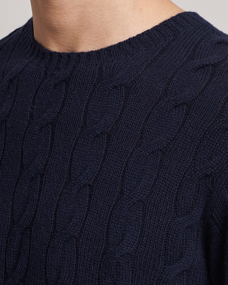 Herren | Pullover | Ralph Lauren Purple Label | Cashmere Cable Crew Neck Sweater Chairman Navy