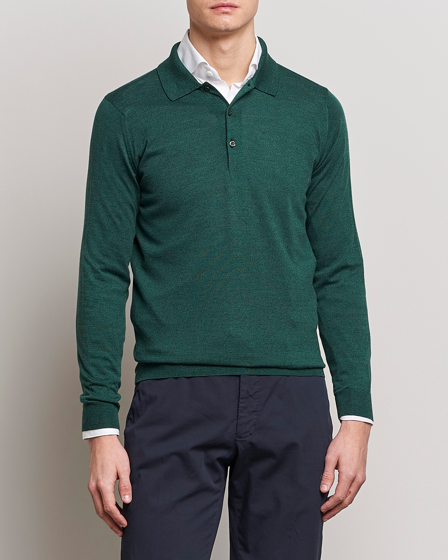 Herren |  | John Smedley | Belper Wool/Cotton Polo Pullover Bottle Green
