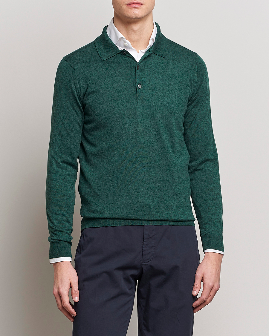 Herren | Pullover | John Smedley | Belper Wool/Cotton Polo Pullover Bottle Green