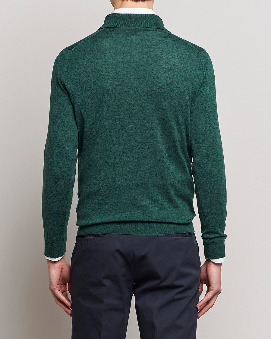 Herren | Pullover | John Smedley | Belper Wool/Cotton Polo Pullover Bottle Green