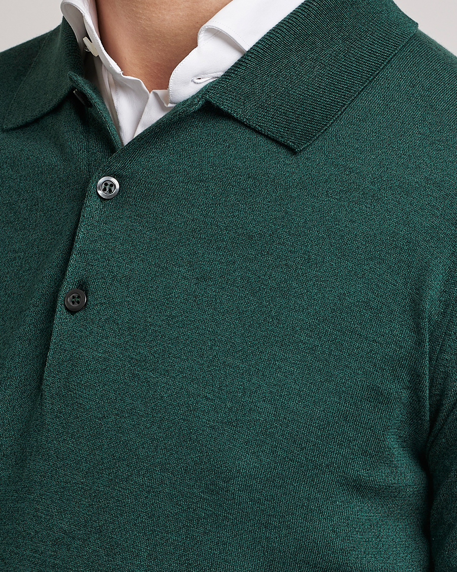 Herren | Pullover | John Smedley | Belper Wool/Cotton Polo Pullover Bottle Green
