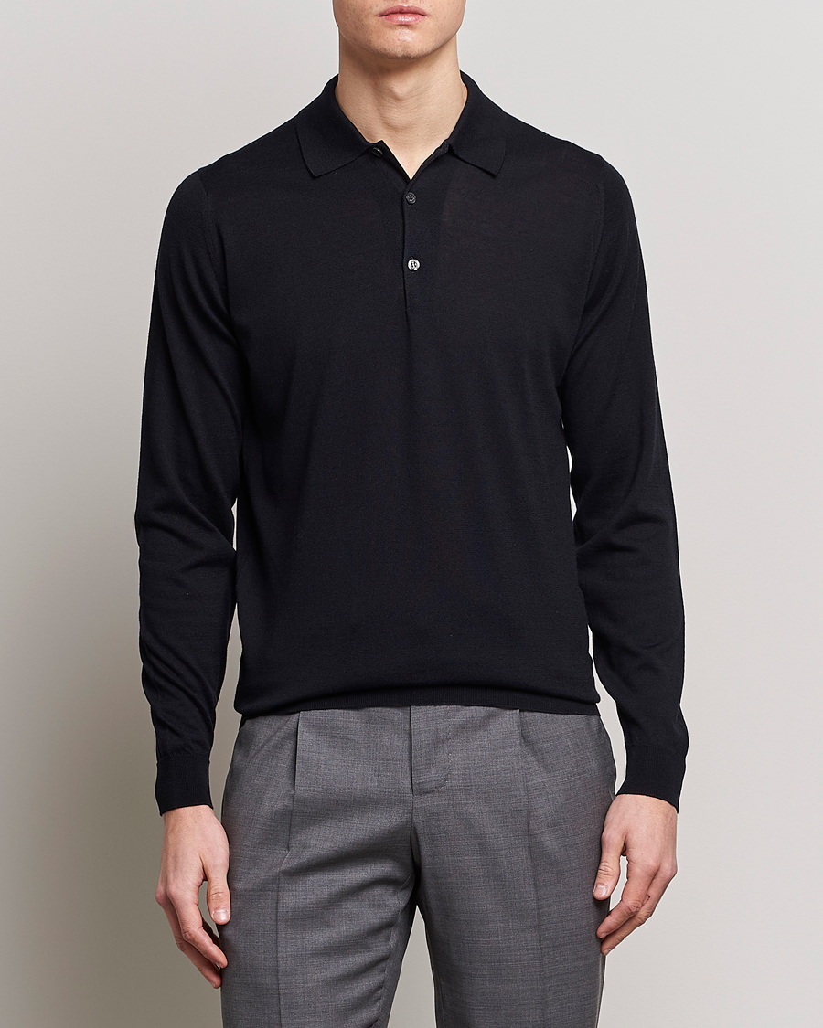 Herren | Bestickte Polohemden | John Smedley | Belper Wool/Cotton Polo Pullover Navy