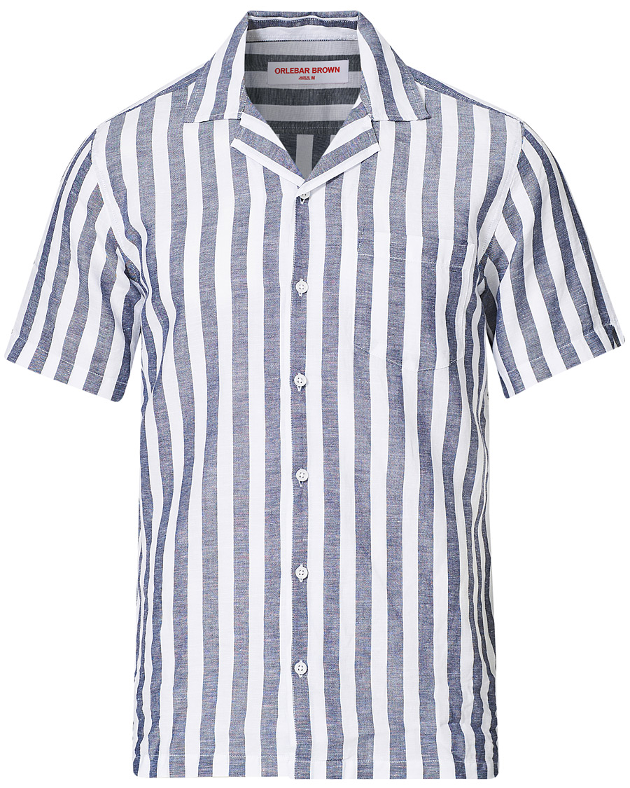 Herren | Hemden | Orlebar Brown | Hibbert Linen/Cotton Short Sleeve Shirt Ink/Cloud