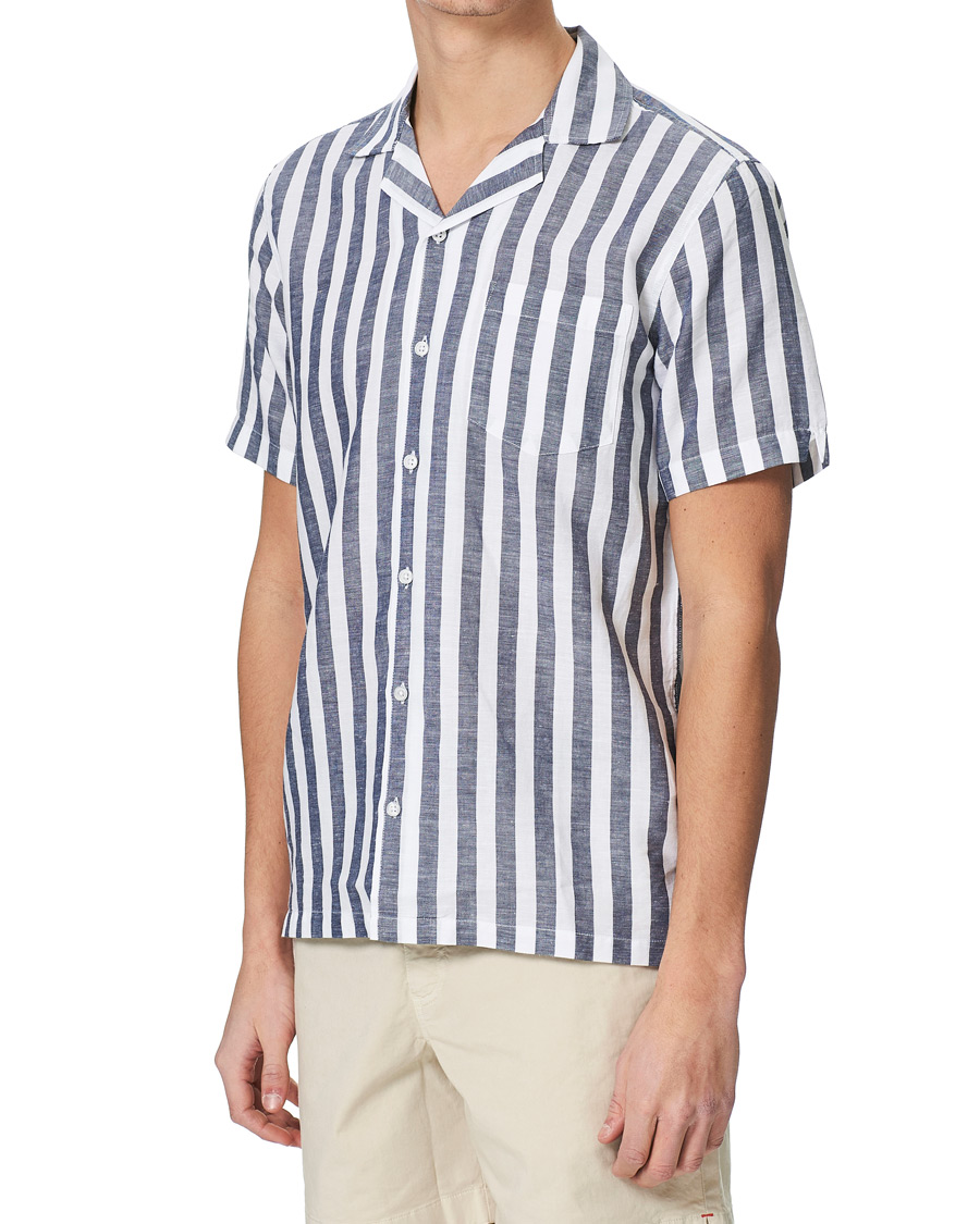 Herren | Hemden | Orlebar Brown | Hibbert Linen/Cotton Short Sleeve Shirt Ink/Cloud