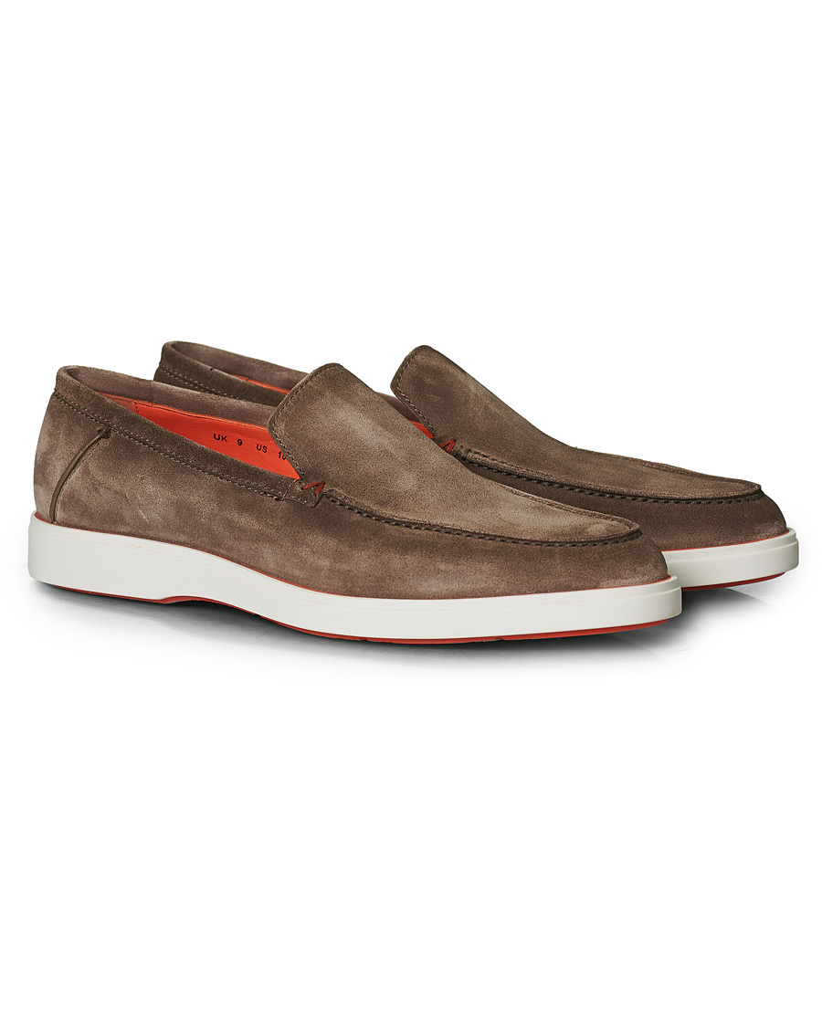 Herren | Santoni Summer Loafer Light Grey Suede | Santoni | Summer Loafer Light Grey Suede