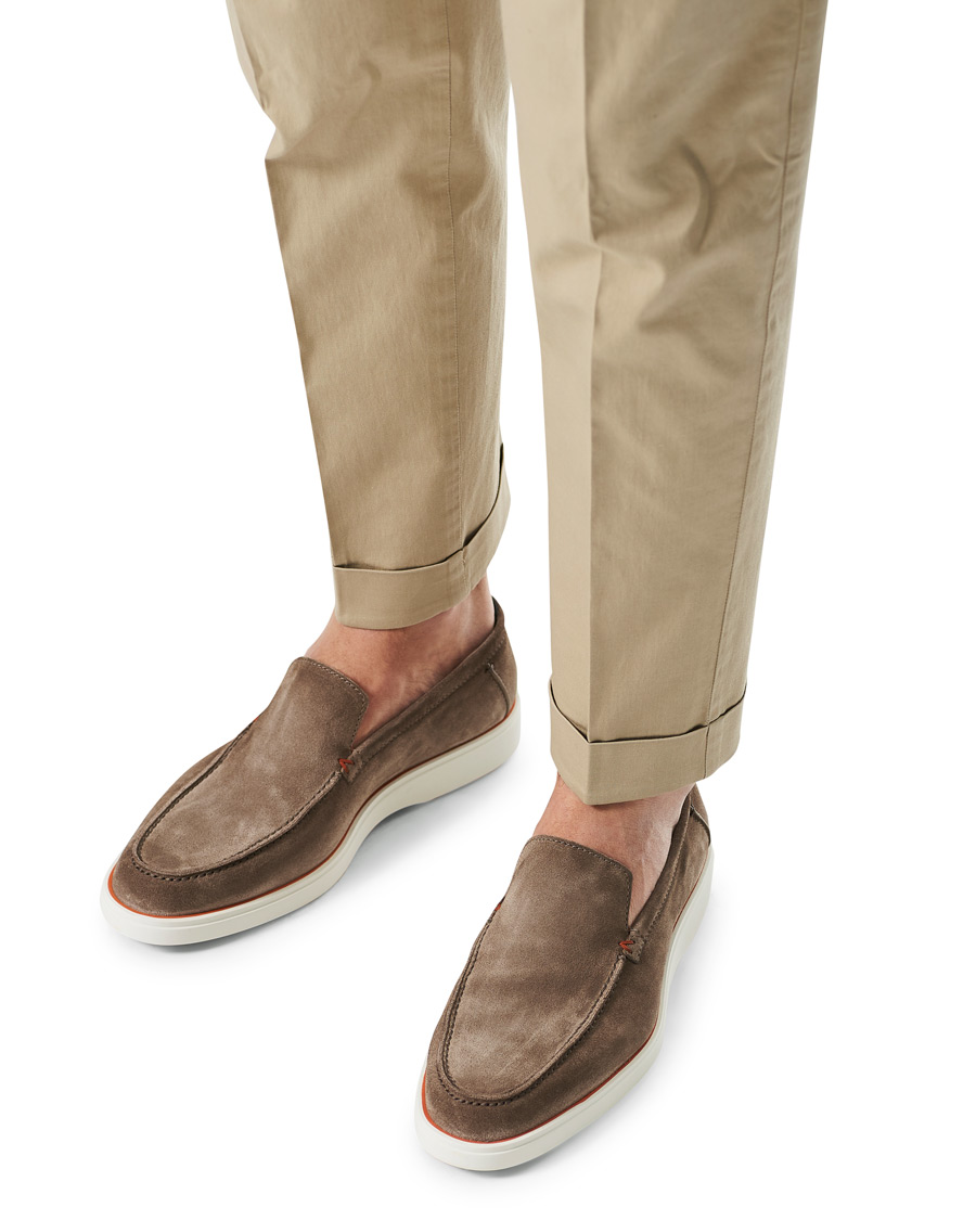Herren | Santoni Summer Loafer Light Grey Suede | Santoni | Summer Loafer Light Grey Suede