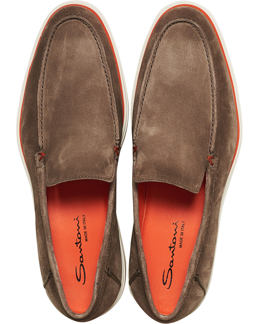 Herren | Santoni Summer Loafer Light Grey Suede | Santoni | Summer Loafer Light Grey Suede
