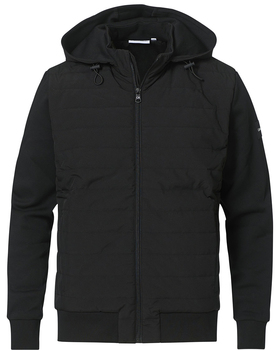 Herren | Pullover | Calvin Klein | Quilted Nylon Mix Full Zip Hoodie Black