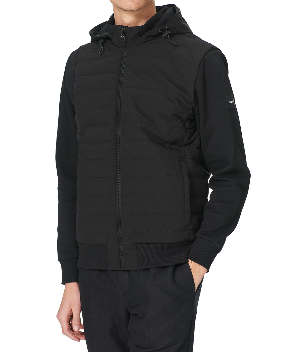 Herren | Pullover | Calvin Klein | Quilted Nylon Mix Full Zip Hoodie Black