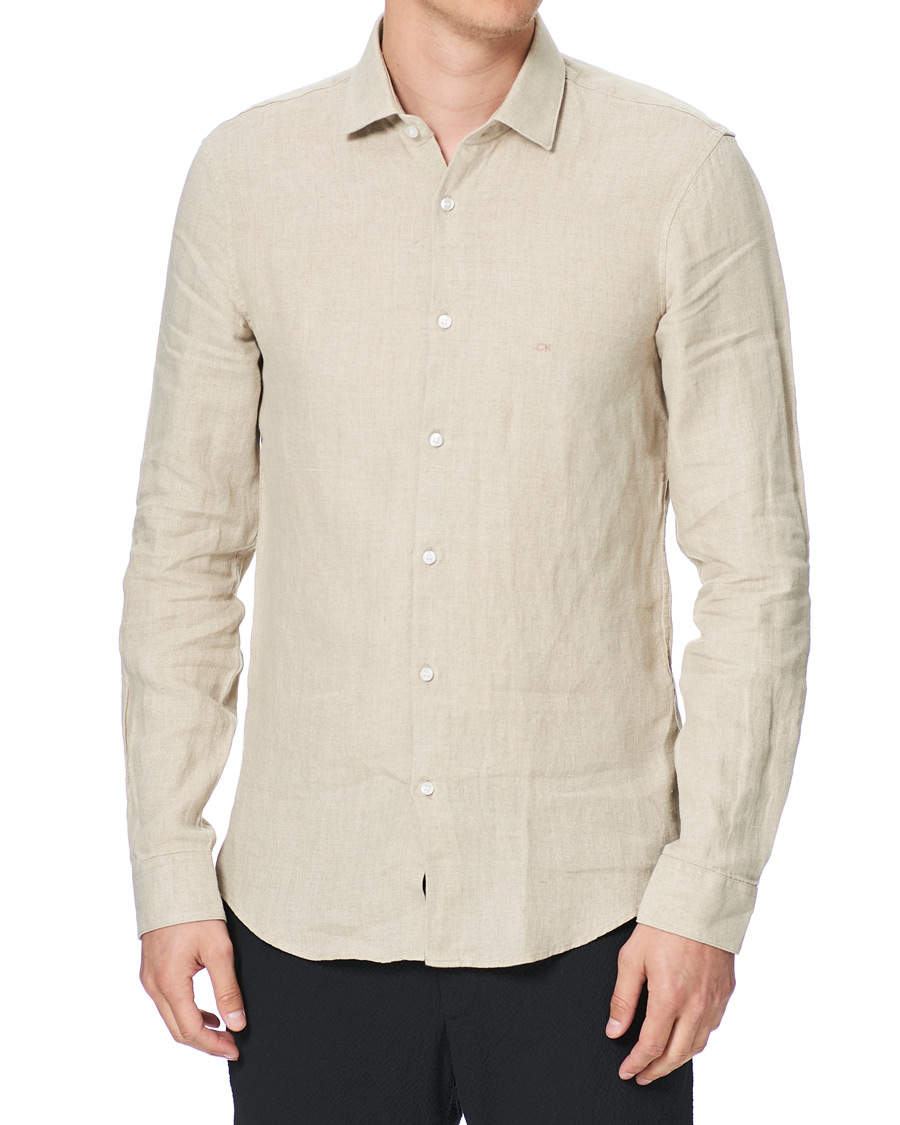 Herren | Hemden | Calvin Klein | Slim Fit Linen Shirt Stony Beige