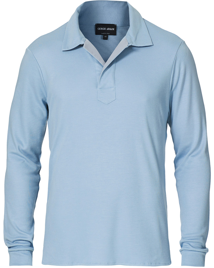 Herren | Pullover | Giorgio Armani | Silk Blend Long Sleeve Polo Light Blue