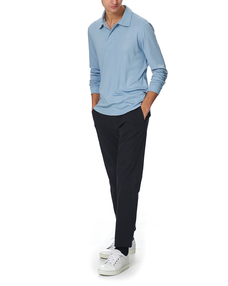 Herren | Pullover | Giorgio Armani | Silk Blend Long Sleeve Polo Light Blue