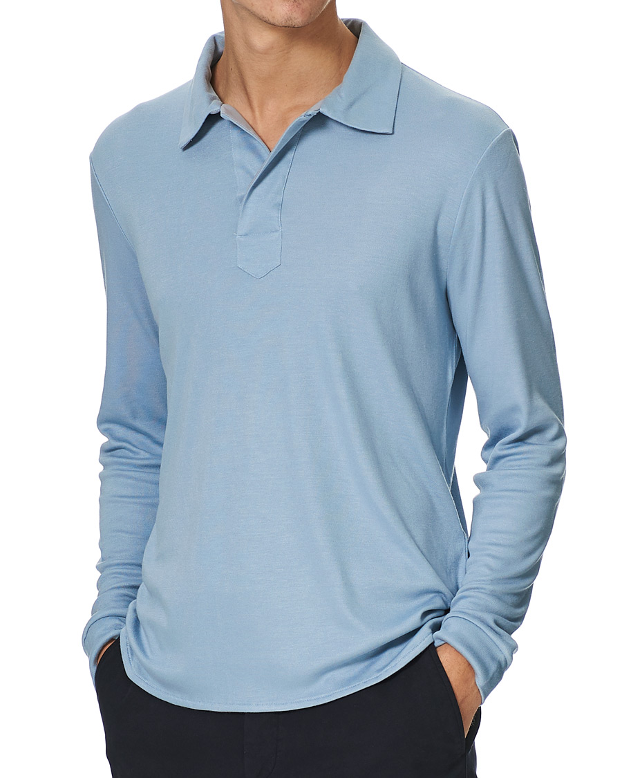 Herren | Pullover | Giorgio Armani | Silk Blend Long Sleeve Polo Light Blue