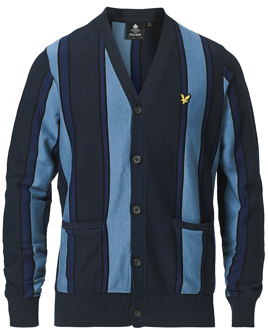 Herren | Pullover | Lyle & Scott | Stripe Cardigan Slate Blue/Navy