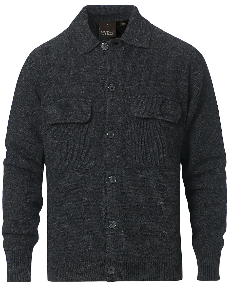 Herren | Pullover | Oscar Jacobson | Logan Wool Cardigan Charcoal