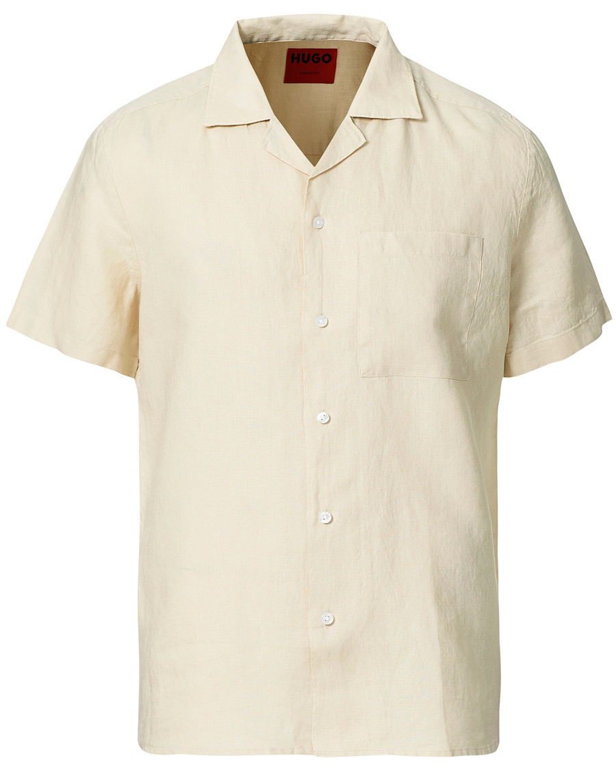 Herren | Hemden | HUGO | Ellino Linen Resort Collar Short Sleeve Shirt Light Beige