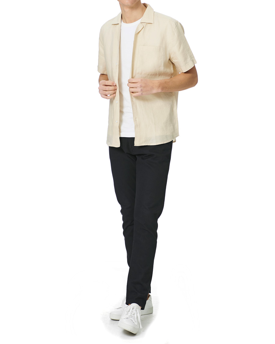 Herren | Hemden | HUGO | Ellino Linen Resort Collar Short Sleeve Shirt Light Beige